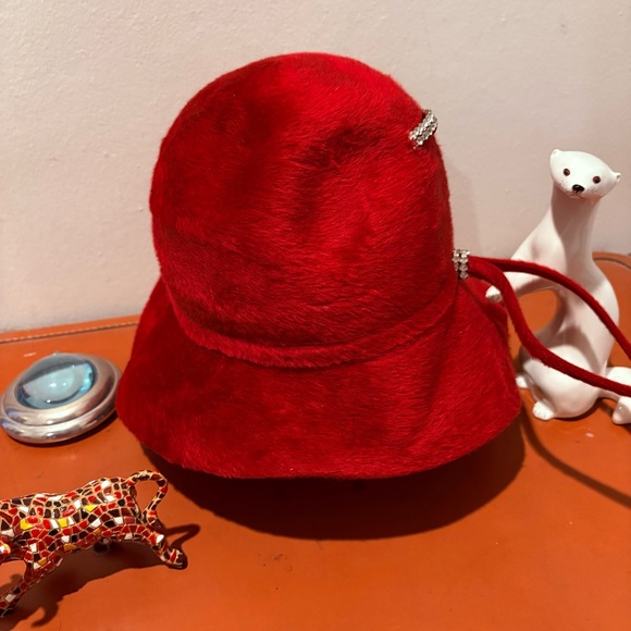 Vintage 60s Styled by Coralie Felt Striking Red Rhinestone Hat One of A Kind main image 4